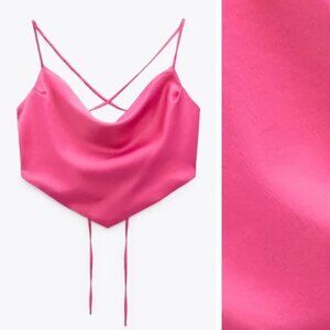 Zara SATIN EFFECT CROP TOP Fuchsia
